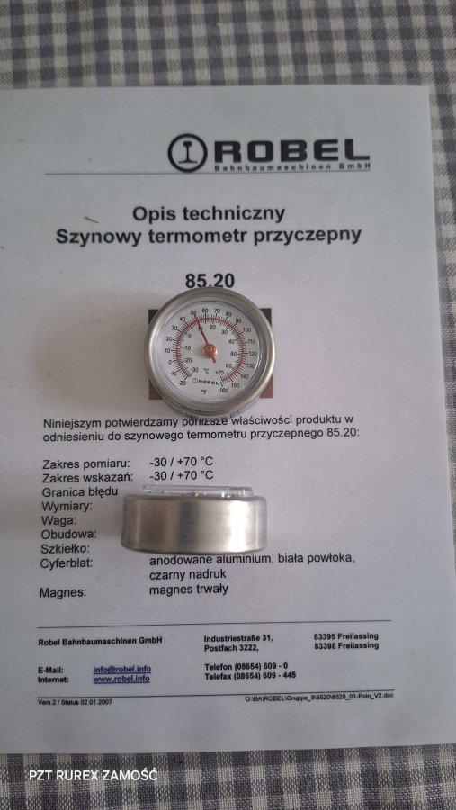 TERMOMETR SZYNOWY Z MAGNESEM
